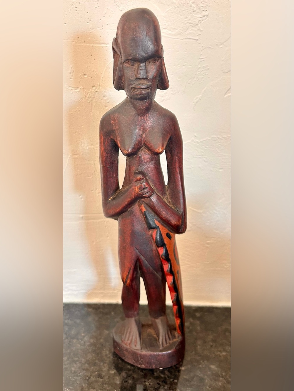 Vintage Hand Carved Wood African Female Figurine Tribal Woman Statue 11"
